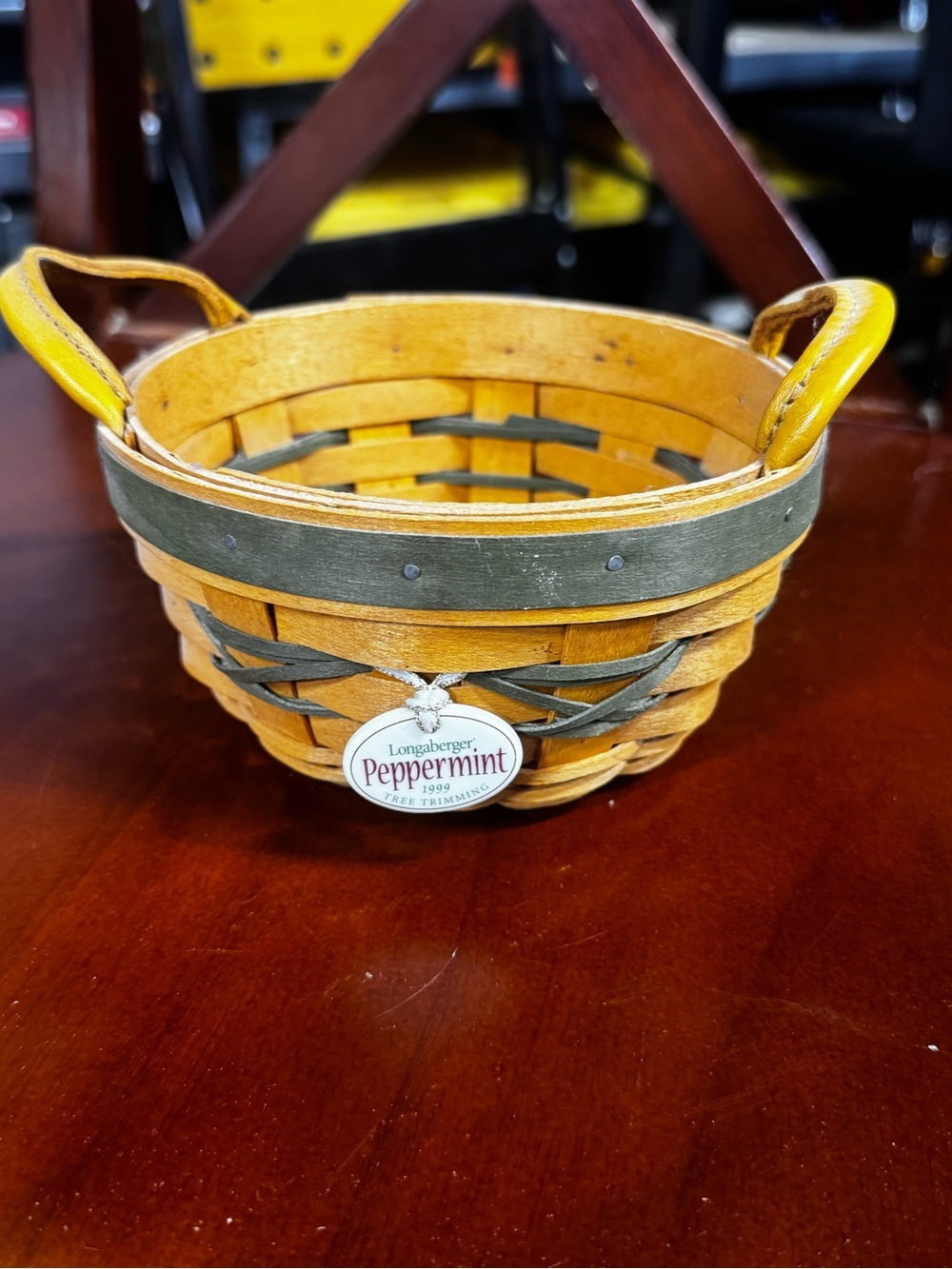 Longaberger Yellow and Green Peppermint Woven Basket